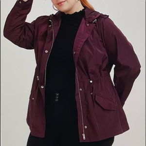 Burgundy Purple Hooded Rain Jacket